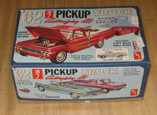 VINTAGE: 62 Chevy Apache Pickup with Trailer 3 in 1 by AMT in 1:25 