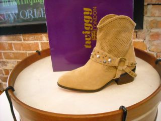 Twiggy London Camel Perforated Suede Ankle Boots New