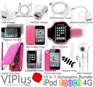   Bundle Kit for Apple iPod Touch 4th Gen Leather Case Flip Pink