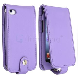 For iPod Touch 4th Gen 4 G Purple Wallet Leather Cover Case Black 