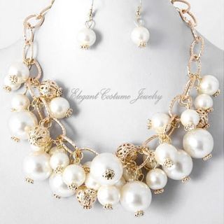 Elegant or Casual Cluster of Gold & Pearl Necklace Set Elegant 