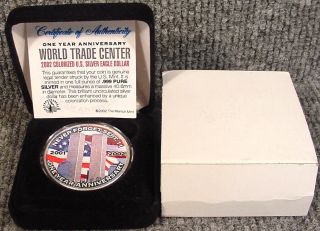2002 Silver American Eagle Colorized 1 Year Anniversary World Trade 