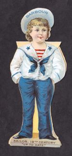 BARBOURS Thread Advertising Paper Doll Sailor Boy 1895 Trade Card