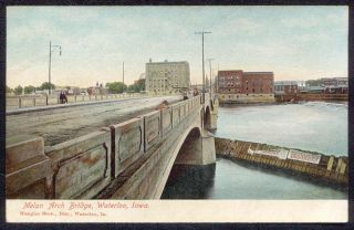 Vintage Waterloo Iowa Melan Arch Bridge IA Postcard