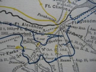   Map RICHMOND PETERSBURG CAMPAIGN Lee Grant Wilderness Appomattox 1865