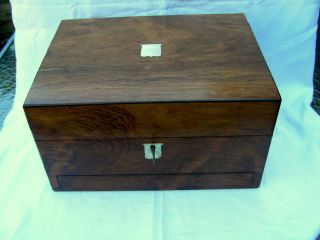 Antique Old Vintage Wooden Desk Writing Box Secret Drawer Key