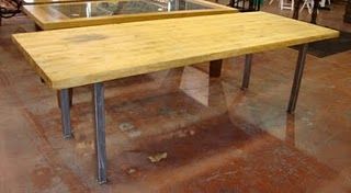 Vintage Butcher Block Table Top w Industrial Legs