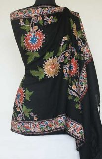   Embroidery on Black Wool Shawl Colorful Kashmir ARI Embroidered