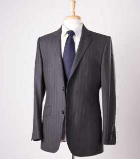 NWT $1250 AQUASCUTUM Charcoal Gray Brushed Flannel Wool Suit Slim 40 R 