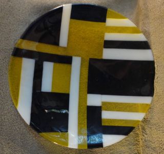 Fused Glass Art Plate with Geometric Design Signed by Artist