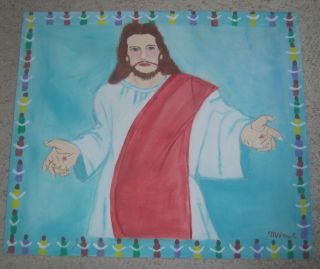   Original MYRTICE WEST Folk Art Painting of JESUS Visionary Art 28x24