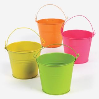 NEON ASSORTED COLORED TIN PAILS BUCKETS NEW LOT OF 12 HUGE LOT