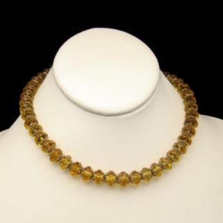 ART DECO Vintage Necklace Large CZECH Crystal Yellow Glass Beads