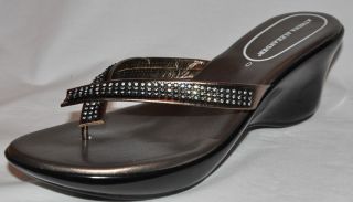 Athena Alexander Roxi Bronze Rhinestone Wedge Thong Sandals 10M New 