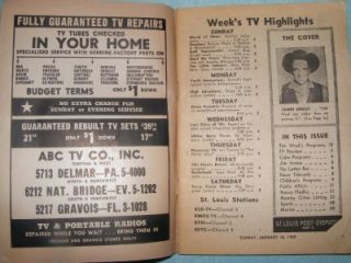 Vintage TV Magazine St Louis TV Guide January 18 24 1959 James Arness 