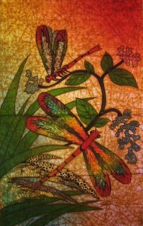 Authentic Batik Textile Art Dragonfly Guardian 18 x 28