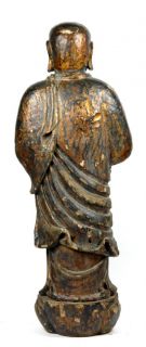 Vintage Wood Monk Statue Buddhist Asian Sculpture Art