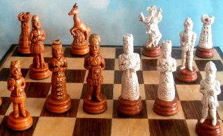 Inca Indians vs Conquistadors Chess Set Maple K 3 ¾