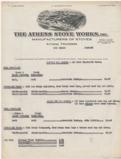 1932 Athens Stove Works Tennessee TN Price List