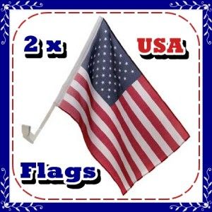 NEW 2 American Flags Car Window US 50 Stars 13 Stripes 100% Polyester 