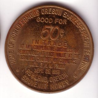 Oregon 100th anniversary 1959 Ashland token