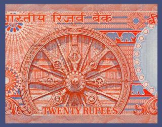 20 Rupees Banknote of India 1985 90 Hindu Wheel of Life Pick 82 Crisp 