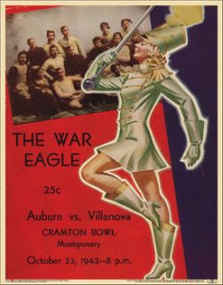 auburn tigers football war eagle 1942 vintage poster