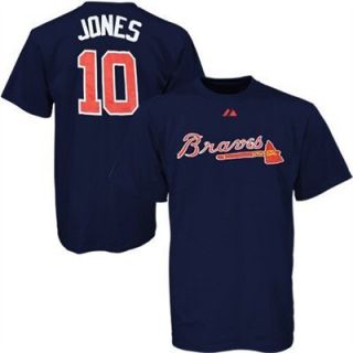 Majestic Atlanta Braves 10 Chipper Jones Navy Blue Players T Shirt 