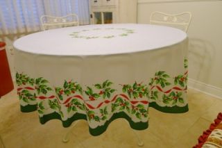 Vintage Christmas Holly Ribbon Pattern 68 Round Tablecloth