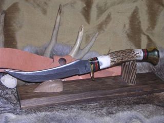 Damascus Stag Buffalo Skinner Hunting Bowie Knife w Sheath Case NR 