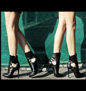 NIB B Brian Atwood Factorium Black Leather Cutout Ankle Boots Sz 7.5.