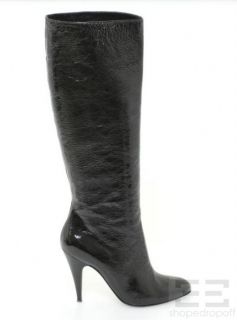 Brian Atwood Black Patent Leather Knee High Heel Boots Size 40