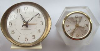   Baby Ben Alarm Clock Working & Germany Westclox Lucite Alarm Clock
