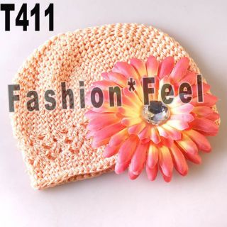 Baby Boy Girls Crochet Beanie Hat Caps Baby Peony Flower Clip 12 Color 