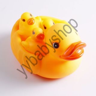 Baby Bath Bathing Toy Rubber Race Squeaky Ducks Yellow N078