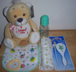 Baby Shower Bear Gift Set Diaper Cakes Bottle Brush Bib Blanket Rattle 