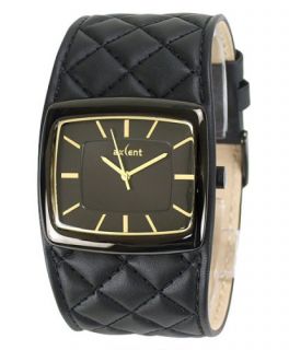 Axcent of Scandinavia Flow Watch Padded Black Leather Strap Gold 