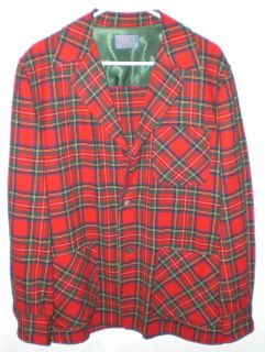 Vtg Pendleton Mens M Wool Sport Coat Jacket 46 Chest Red Tartan Party 