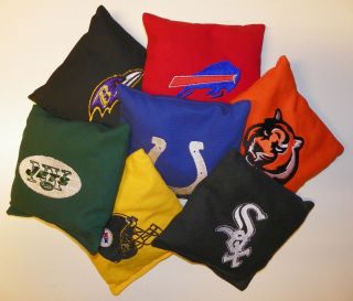    Sports Graphics Embroidered Duck Cloth Cornhole Baggo Bags 8 Bag Set