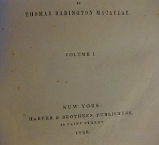 RARE Antique History of England Macaulay Vol I 1849