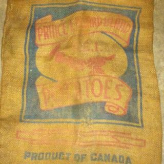    Burlap Sack Prince Edward Island Potatoes Product Of Canada On Bag