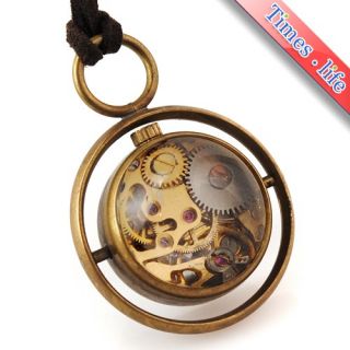 1856Glass Ball Pocket Watch Copper Mechanical Hand Winding Skeleton 