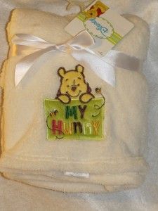   WINNIE THE POOH My Hunny White Micro Balboa Baby Blanket ~Very Soft