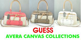 BNWT Guess Handbag Ladies Avera Canvas Satchel Collections Box Bag New 