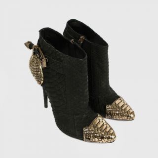 BALMAIN RUNWAY BLACK PYTHON LEATHER BOOTIES WITH METAL ACCENTS 41 RARE 