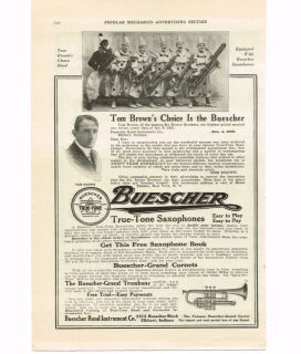 1920 Buescher Band Instrument Tom Browns Clown Band Vintage Print Ad