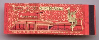 1960s Matchbook Howard Wongs Chinese Bloomington MN MB