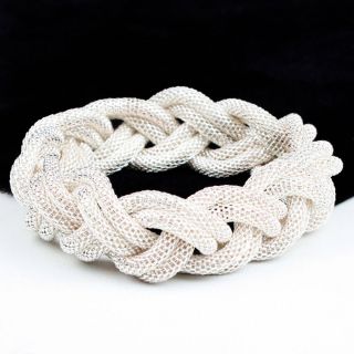 Silver Woven Chain Link Mesh Flexible Lightweight Bangle Bracelet