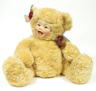   Limited Edition Mooch Teddy Bear Painted Bisque Baby Face 16 Plush
