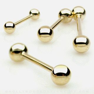 14k Solid Gold Barbell Tongue Rings Piercing Jewelry